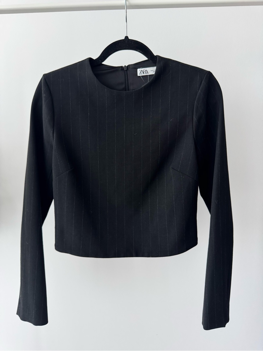 Zara Black Pinstripe Cropped Long-Sleeve Top